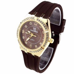 2035b Ekskluzywny damski złoty zegarek błyszczący cyrkonie klasyk silikonowy pasek 