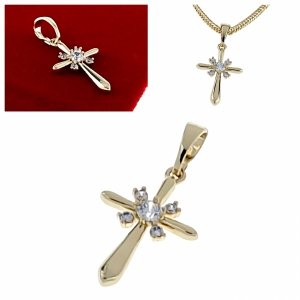 2086b Złota zawieszka cyrkonie błyszcząca pozłacana 14k Xuping krzyż