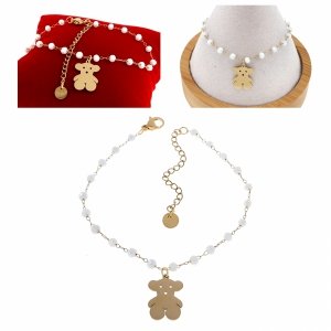 ***@2218b Bransoletka złota 17+5 stal chirurgiczna 316L miś kryształki Viki Lady 