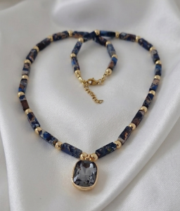 2320L Naszyjnik jaspis cesarski kamień naturalny 52+5cm stal chirurgiczna nierdzewna