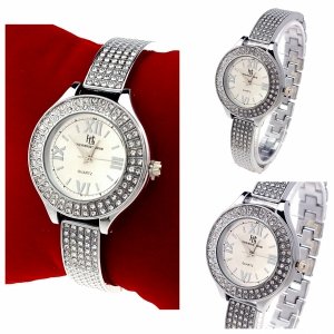 4282 Ekskluzywny damski srebrny zegarek błyszczący cyrkonie klasyk