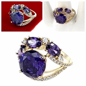 1570 Pierścionek złoty zaręczynowy błyszczący cyrkonie pozłacany 14k 