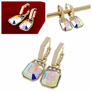 2157 Kolczyki złote pozłacane Austrian Crystal wiszące 14K cyrkonie Xuping 