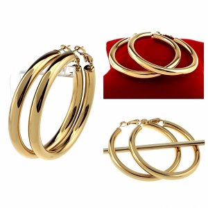 2347a Kolczyki złote stal chirurgiczna 316L nierdzewna wiszące celebrytki koła 5cm