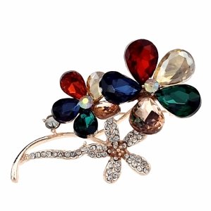 2027 Elegancka broszka przypinka złota cyrkonia kwiatek