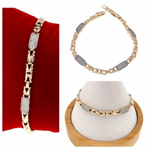 584 Bransoletka cyrkonie złota 19cm pozłacana 18k Xuping