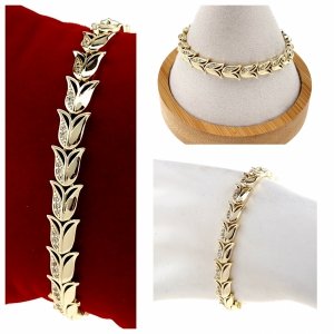 1359 Bransoletka elegancka złota 16,5+2cm pozłacana 14k cyrkonie