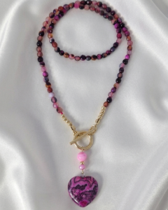 4401e Naszyjnik agat kamień naturalny 42cm stal chirurgiczna nierdzewna 