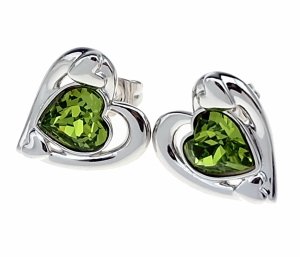 2884 Srebrne kolczyki Austrian Crystal pozłacane białym złotem wtykane w ucho serce