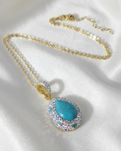 729 Naszyjnik kamień naturalny turkus 45+5cm pozłacany 14k