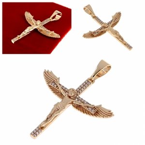 0509 Złota zawieszka cyrkonie błyszcząca pozłacana 18k Xuping krzyż