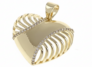 500 Złota zawieszka błyszcząca pozłacana 14k serce cyrkonie