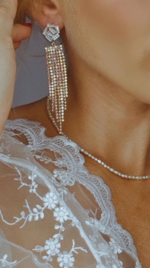 EARRINGS GOLD LONG ZIRCONIA WEDDING WEDDING