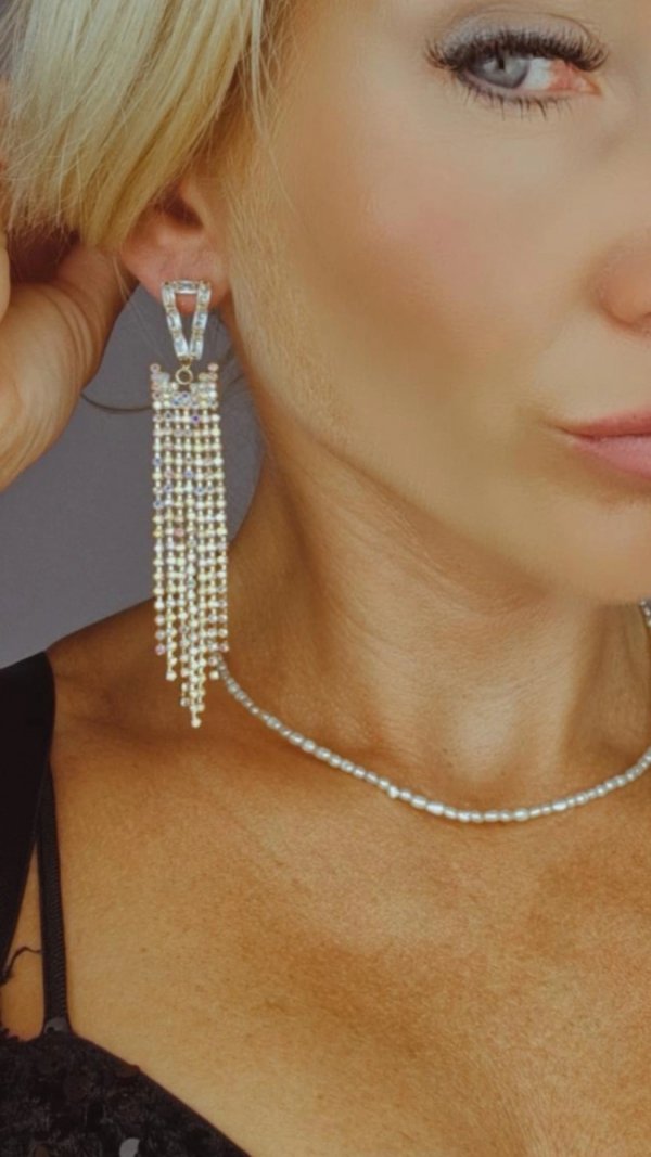 EARRINGS GOLD LONG ZIRCONIA WEDDING WEDDING