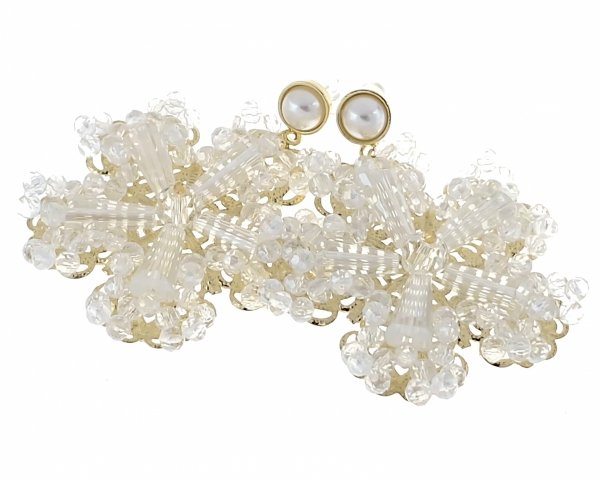 Golden earrings silk flowers
