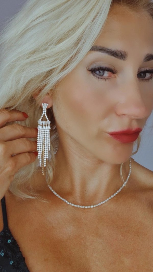 EARRINGS GOLD LONG ZIRCONIA WEDDING WEDDING