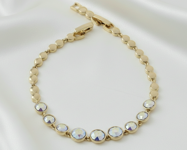 1257 Bransoletka elegancka złota 17+2cm pozłacana 14k cyrkonie Austrian Crystal