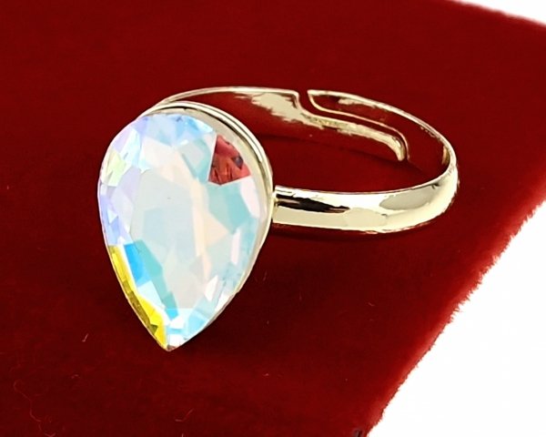 1938a Pierścionek złoty pozłacany 14k regulowany kryształek crystal ab