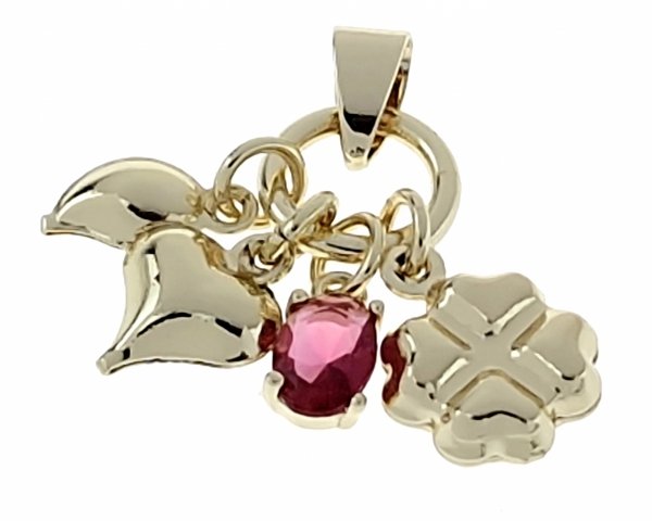 1935i Złota zawieszka błyszcząca pozłacana 14k serce koniczyna