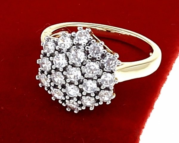 851 Pierścionek złoty zaręczynowy błyszczący cyrkonie pozłacany 14k Viki Lady 