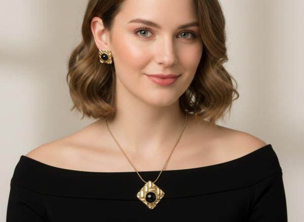 pas79 Komplet złoty stal chirurgiczna 316L kolczyki, naszyjnik 45+5cm, pierścionek