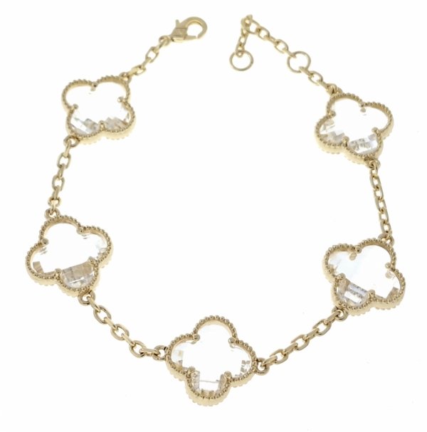 4212 Bransoletka elegancka złota 19+2cm pozłacana 14k cyrkonie koniczyna marokańska