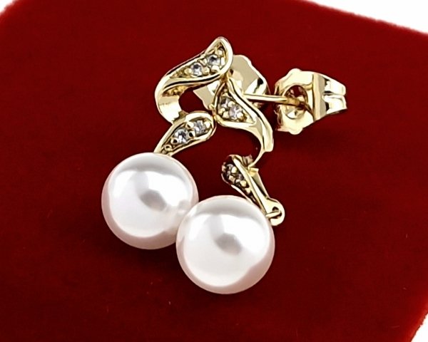 4259 Kolczyki złote pozłacane wiszące 14K Xuping cyrkonie perła