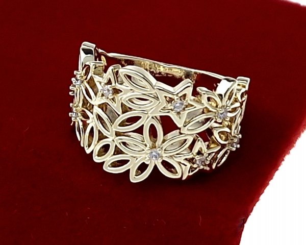 2867 Pierścionek złoty pozłacany 14k cyrkonie