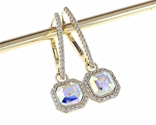3720b Kolczyki złote pozłacane cyrkonie wiszące 14K Xuping Austrian Crystal
