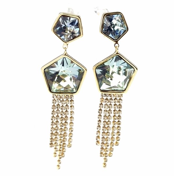 1299e Kolczyki złote pozłacane wiszące 14K cyrkonie 