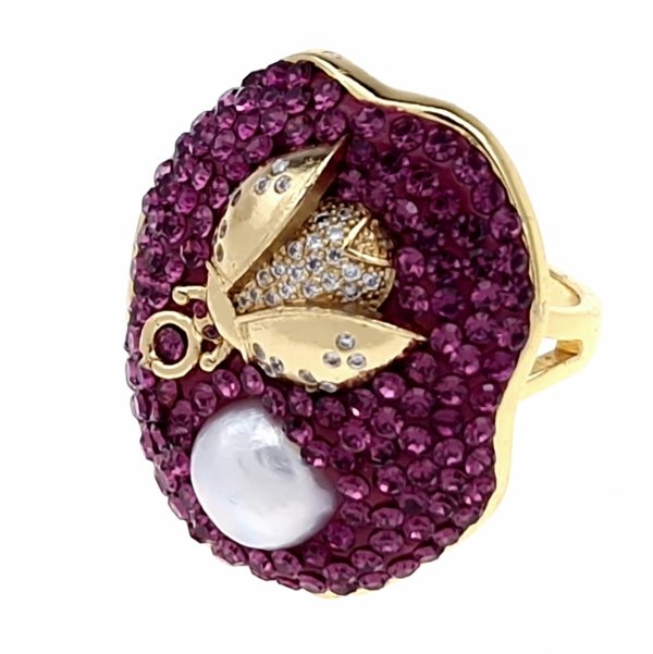 1929k Pierścionek złoty pozłacany 14k perła regulowany