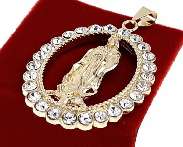 0144 Złota zawieszka cyrkonie błyszcząca pozłacana 14k medalik