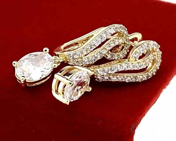 2375c Kolczyki złote pozłacane wiszące 14K cyrkonie 