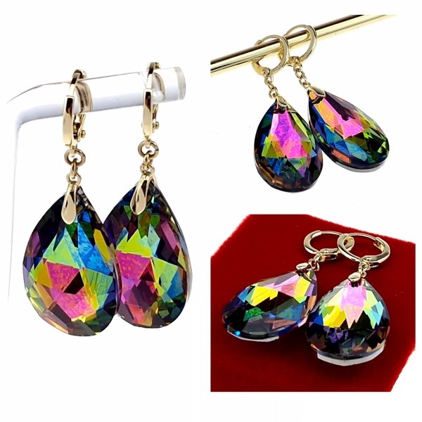 4679 Kolczyki złote pozłacane cyrkonie wiszące 14K Xuping Austrian Crystal