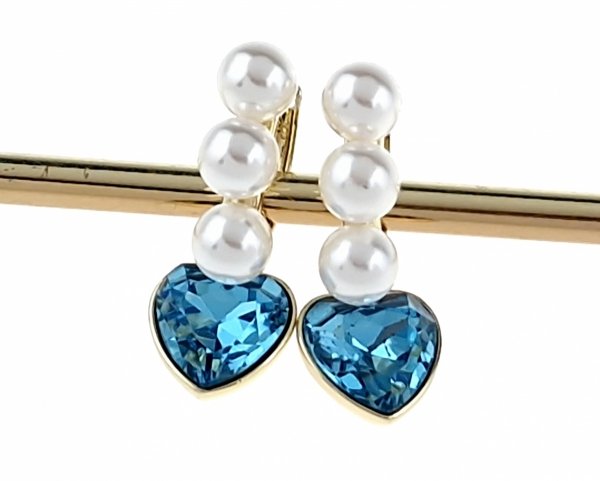 2240 Kolczyki złote pozłacane Austrian Crystal wiszące 14K cyrkonie Xuping serce perły