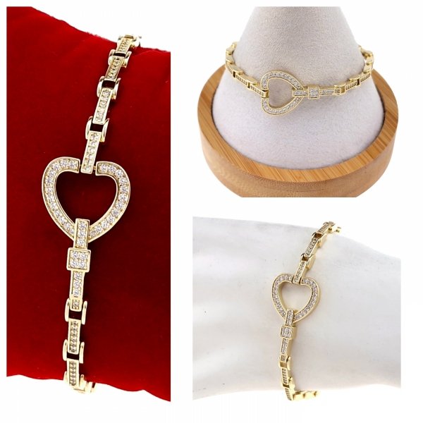 595c Bransoletka elegancka złota 17+2cm pozłacana 14k serce