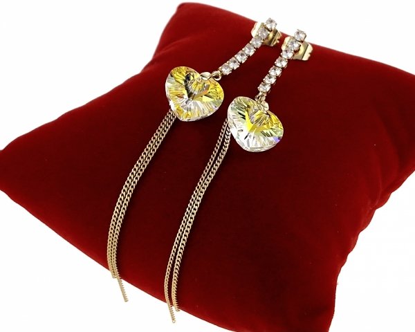 2122 Kolczyki złote pozłacane Austrian Crystal wiszące 14K cyrkonie Xuping serce