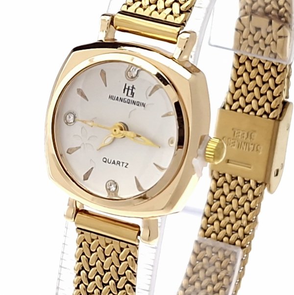 3553 Ekskluzywny damski złoty zegarek błyszczący cyrkonie klasyk