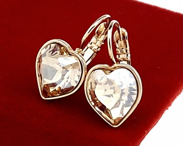 350c Kolczyki złote Austrian Crystal cyrkonia pozłacane 18k Xuping wiszące serce
