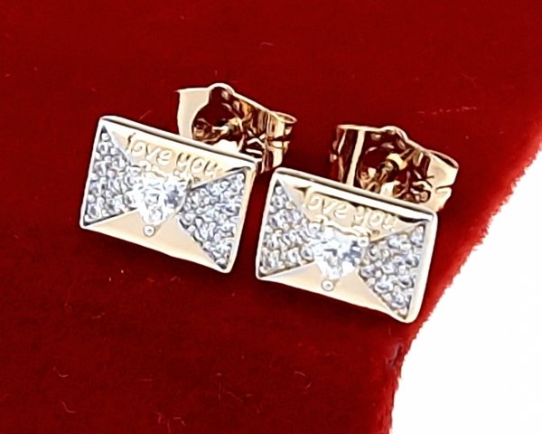 1424 Złote kolczyki pozłacane cyrkonie 18k Xuping wtykane w ucho-sztyft 