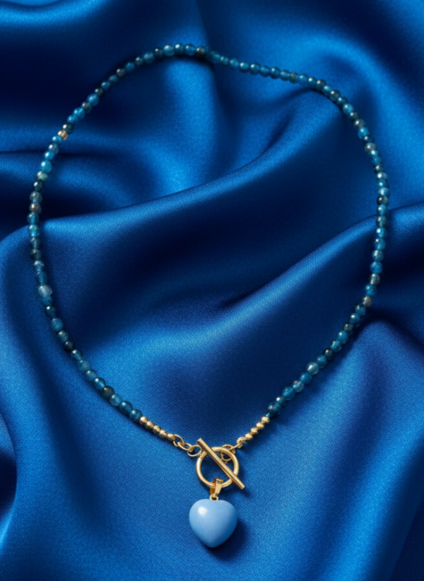 3161 Naszyjnik agat niebieski kamień naturalny 42cm stal chirurgiczna nierdzewna naszyjnik