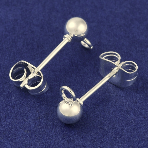 3517 2x Zapięcia sztyfty bigle do kolczyków ze stali nierdzewnej 304, z pętelką i zatyczkami do uszu/zapięciami, srebro, 15 x 7 mm, otwór: 1,7 mm, kulka: 4 mm, trzpień: 0,8 mm