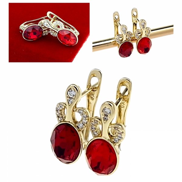 2566 Kolczyki złote pozłacane cyrkonie wiszące 14K Xuping Austrian Crystal