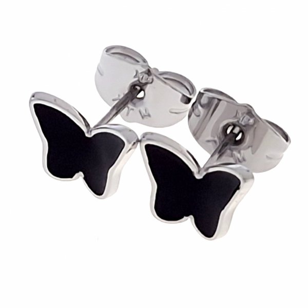 1776 Kolczyki srebrne stal chirurgiczna 316L nierdzewna wtyczki motylki