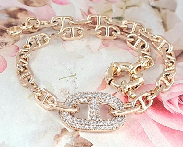 2958 Bransoletka złota cyrkonie 20cm pozłacana 18K Xuping