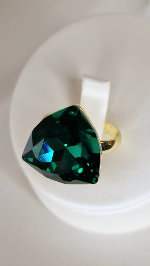 3732L Pierścionek złoty pozłacany 14k regulowany kryształek szmaragdowy