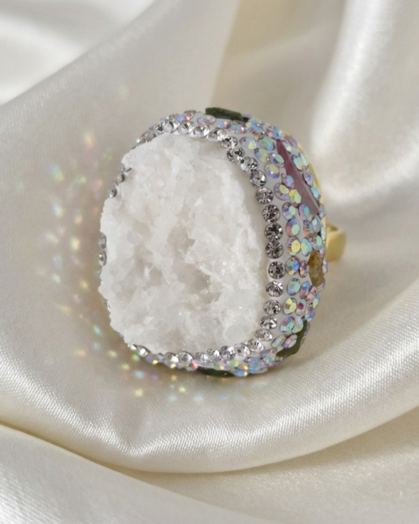 207b Pierścionek złoty pozłacany 14k kamień naturalny kwarc regulowany