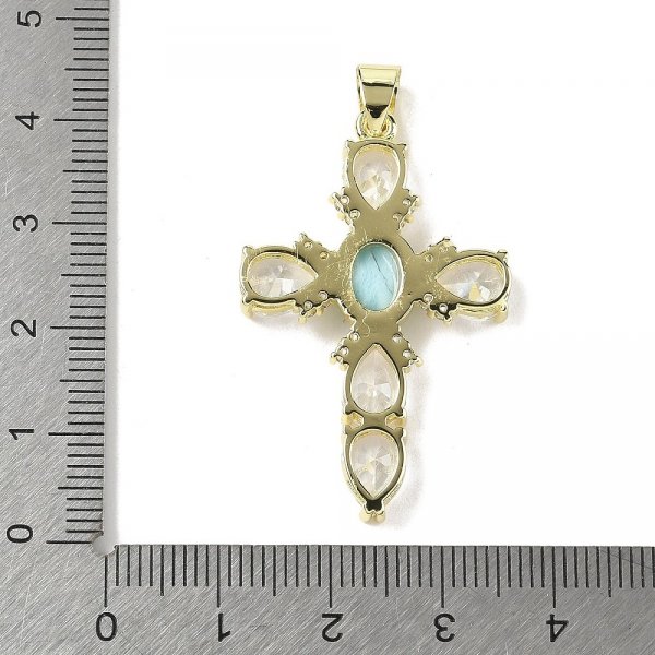 1299d Złota zawieszka błyszcząca pozłacana 14k krzyż larimar kamień naturalny
