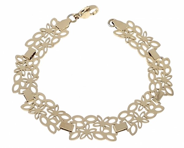 4368 Piękna Bransoletka złota 18cm stal chirurgiczna 316L  ażurowa 