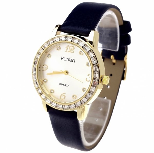 3158 Zegarek damski Kurren elegancki klasyk pasek granatowy